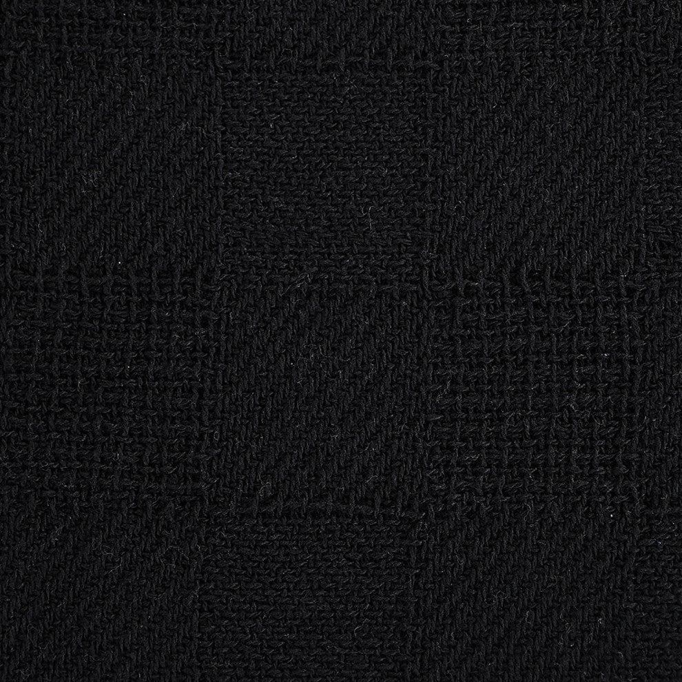 Checkered Weave Throw Blanket with Fringe, Jet Black