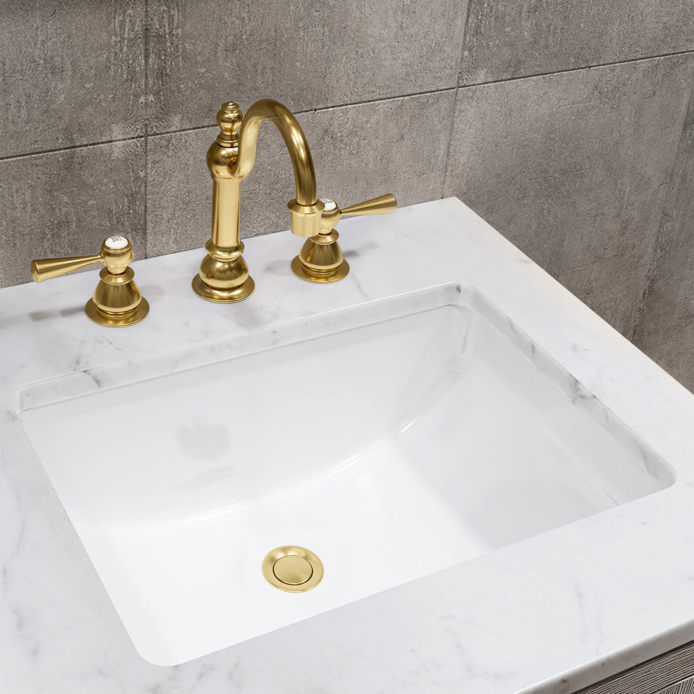 Hugo Carrara White Marble Countertop Vanity in Gray Oak, Satin Gold Hardware, 24", Vanity With Hook Faucet