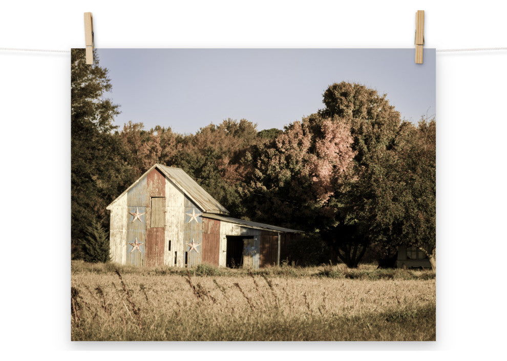 Patriotic Barn in Field Aged Landscape Photo Unframed Wall Art Print, 16" X 20"