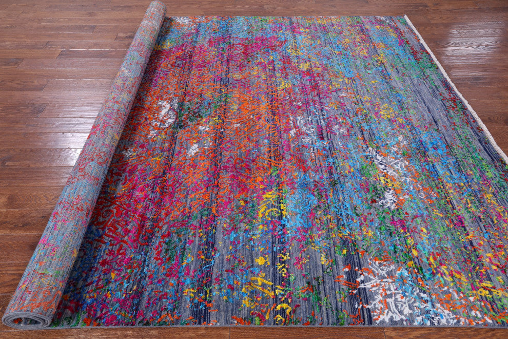 8' 0" X 10' 0" Hand-Knotted Persian Wool and Silk Rug Q9237