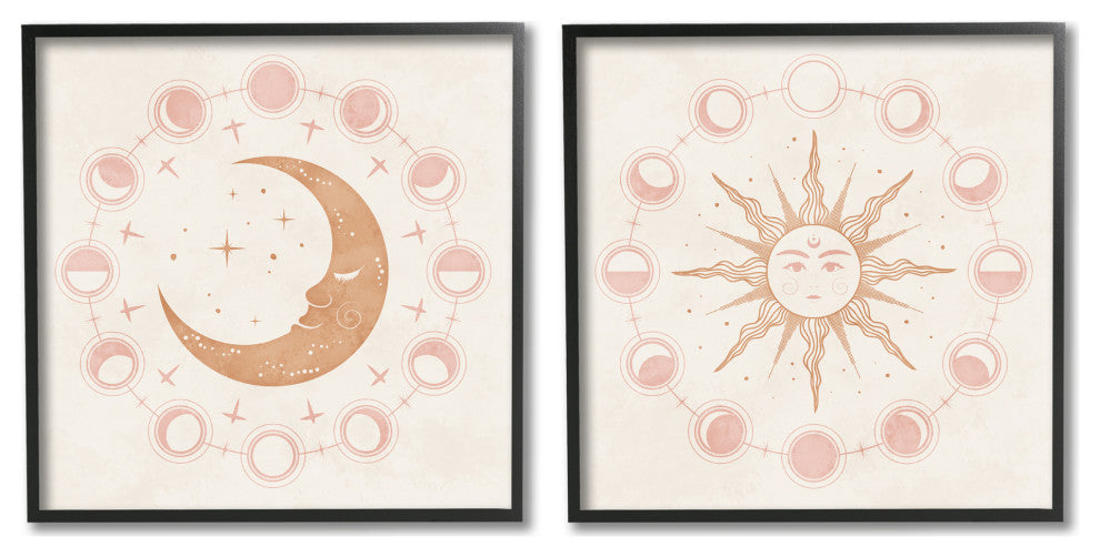 Celestial Sun Moon Phases Astrology Illustration, 2pc, each 24 x 24