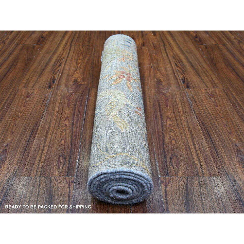 Blue Gray 100% Wool Hand Knotted Afghan Peshawar Round Rug, 2'5"x8'3"