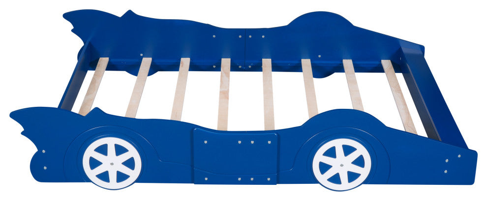 Gewnee Full Size Race Car-Shaped Platform Bed with Wheels,Blue