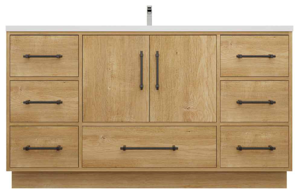 Victoria 60" Solid Wood Bath Vanity, Single Sink, Oak