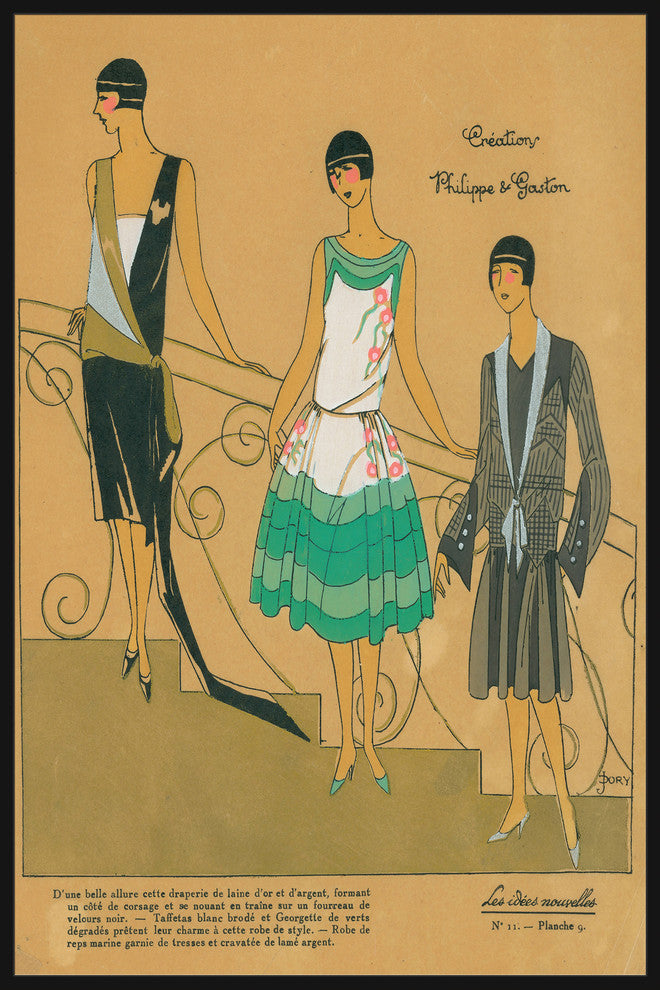 "Fashion Dress Trio" Floater Framed Painting Print on Canvas, 40"x60"