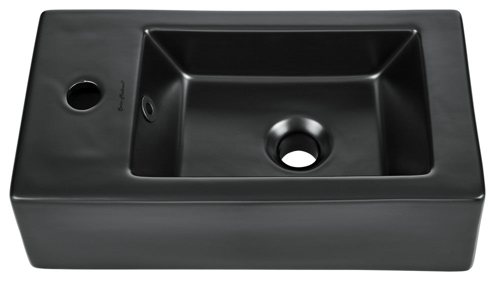 Voltaire 19.5"x10" Ceramic Wall Hung Sink With Faucet Mount, Left Side Matte Bla
