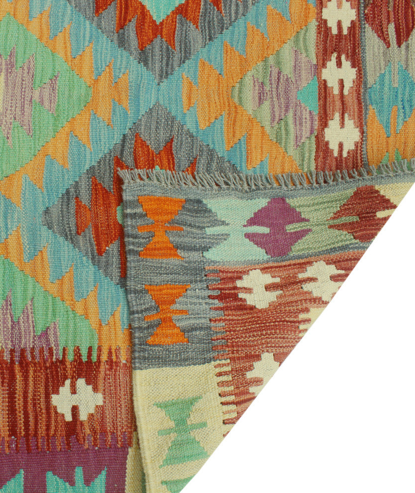 Sangat Flatweave Gulshan Orange/Blue Rug, 3'11 x 5'11