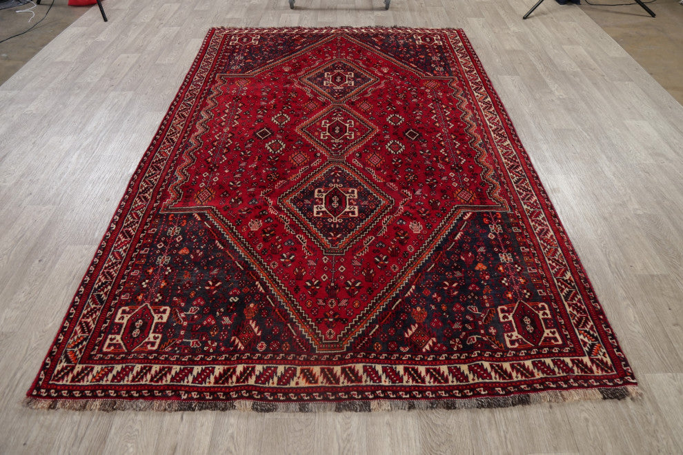 Consigned, Vintage-Style Oriental Persian Area Rug Hand-Knotted Wool, Red, 6x9
