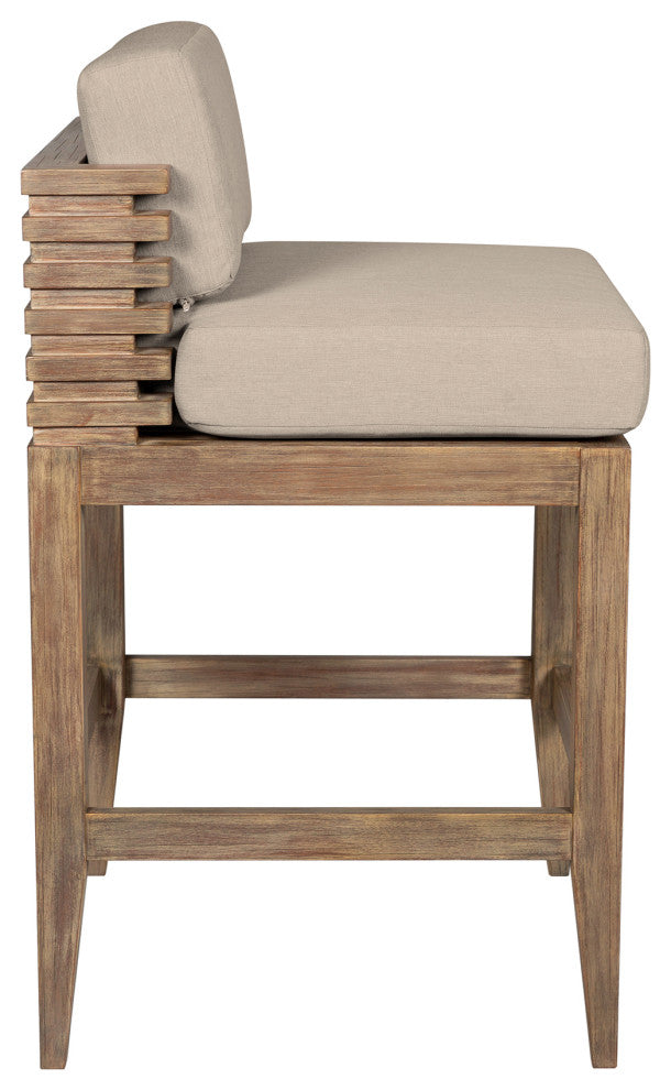 Vivid Outdoor Patio Counter Stool, Light Eucalyptus Wood Taupe Olefin Cushions