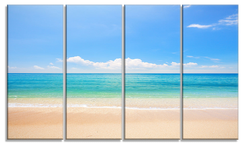 "Cloudy Horizon Over Beach" Seashore Canvas Photo Print, 4 Panels, 48"x28"