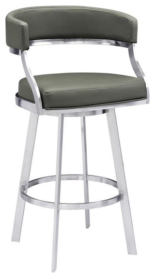 Armen Living Dione 30" Metal & Faux Leather Swivel Bar Stool in Gray/Chrome