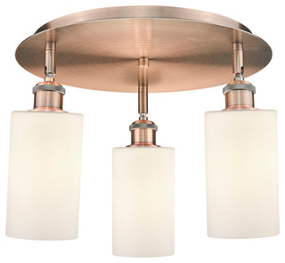 Clymer-3 Light 16" Flush Mount-Antique Copper, Matte White Glass Shade