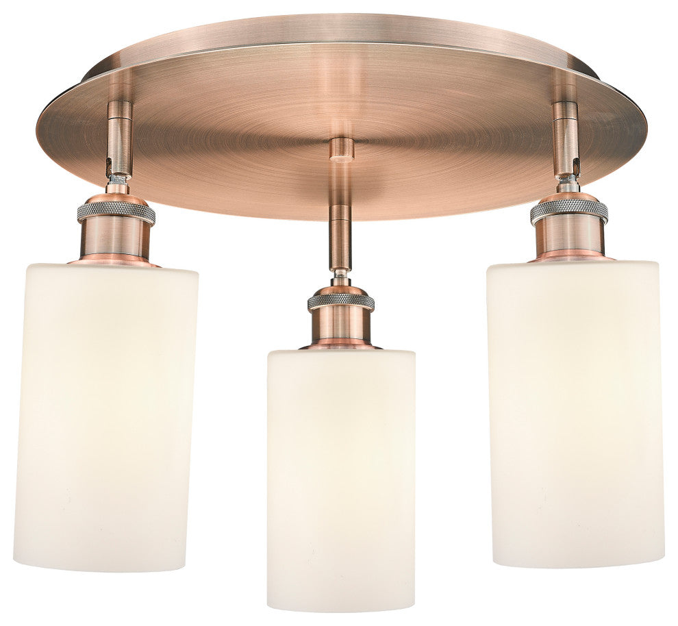 Clymer-3 Light 16" Flush Mount-Antique Copper, Matte White Glass Shade