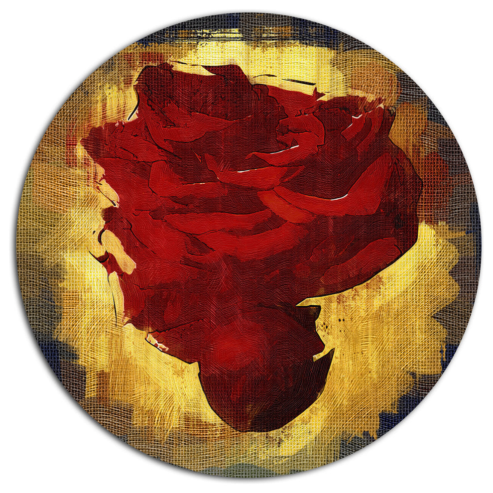 Vintage Background With Red Flower, Flower Disc Metal Wall Art, 11"