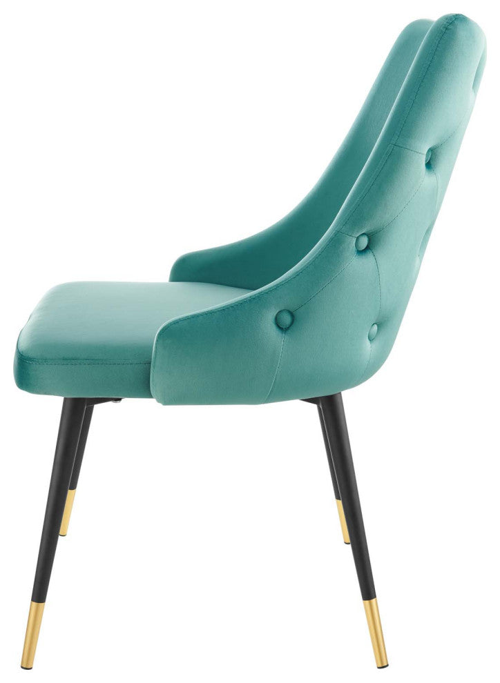 Tufted Side Dining Chair, Velvet, Teal Blue, Modern, Cafe Bistro Restaurant