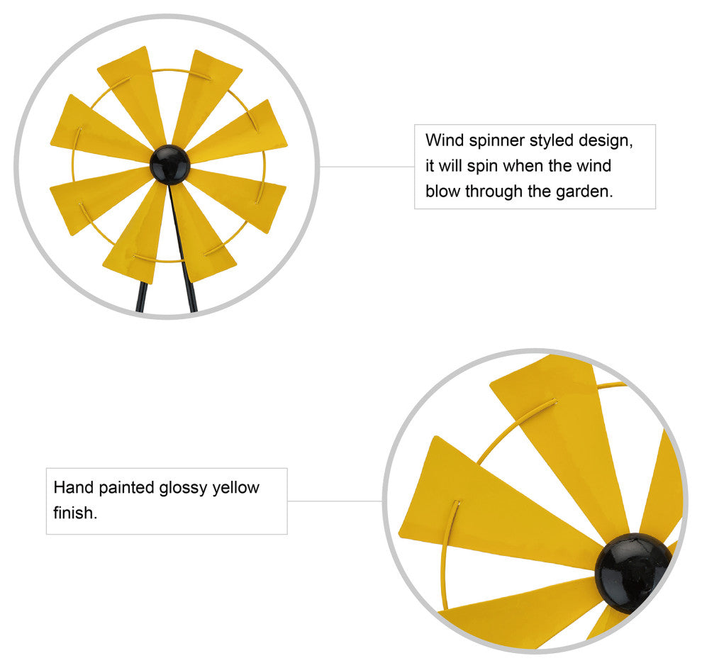 44"H Metal Yellow Wind Spinner Yard Stake, Yellow
