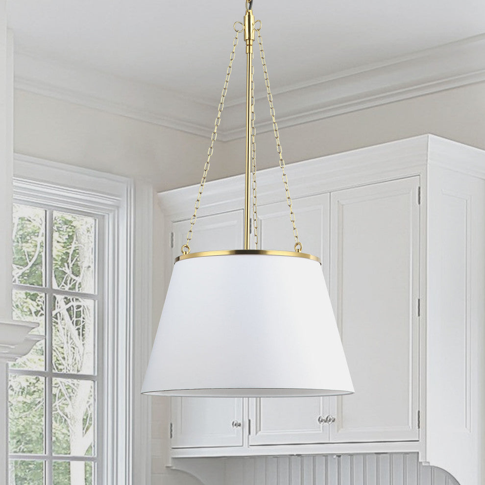 Plymouth Contemporary 1 Light White Aged Brass Fabric Pendant