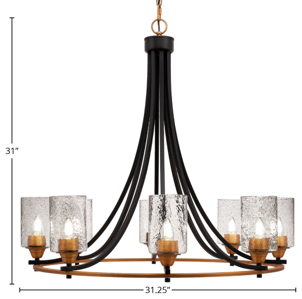 Paramount 8-Light Chandelier, Matte Black & Brass, 4" Smoke Bubble Glass