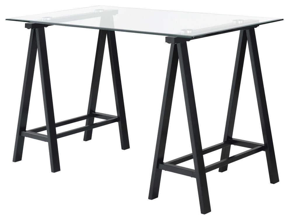 Middleton Desk With Clear Glass Top and Black Base