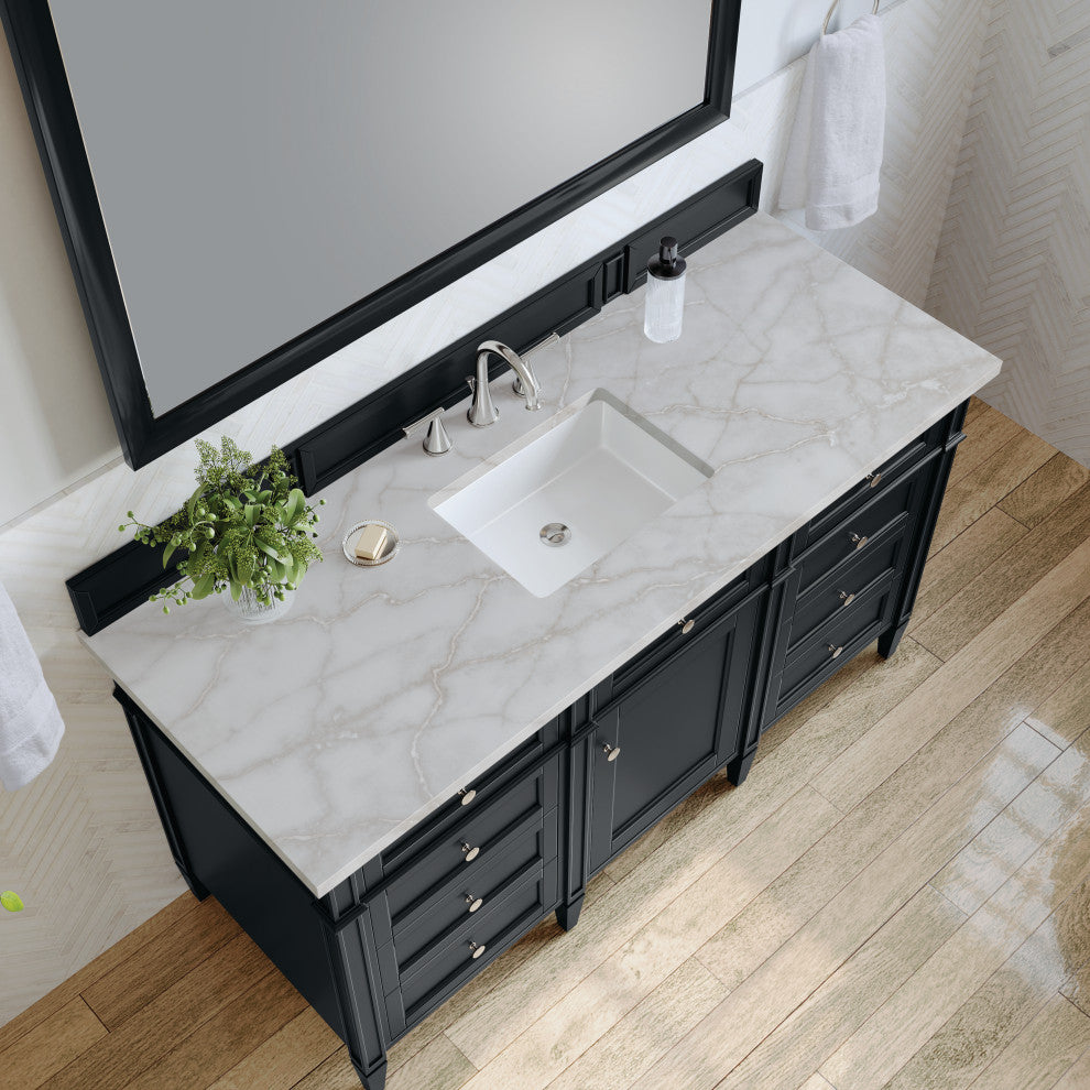 Brittany 60" Single Vanity, Black Onyx, Victorian Silver Quartz