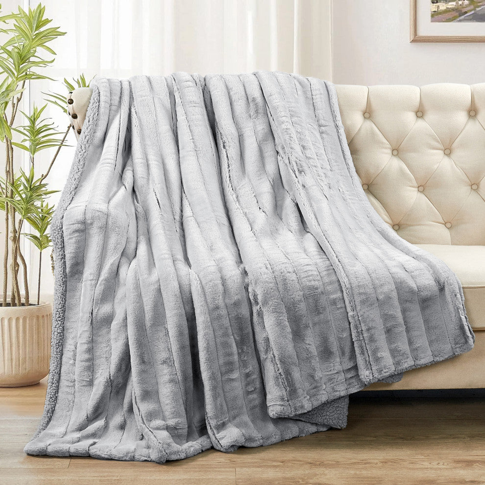 Super Mink Faux Fur Throw Blanket, Gray Down, 118" X 95"