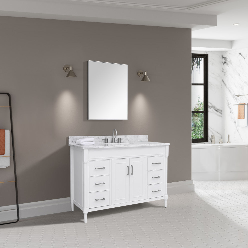 Avanity Bristol 48" Vanity Combo in White and Carrara White Marble Top