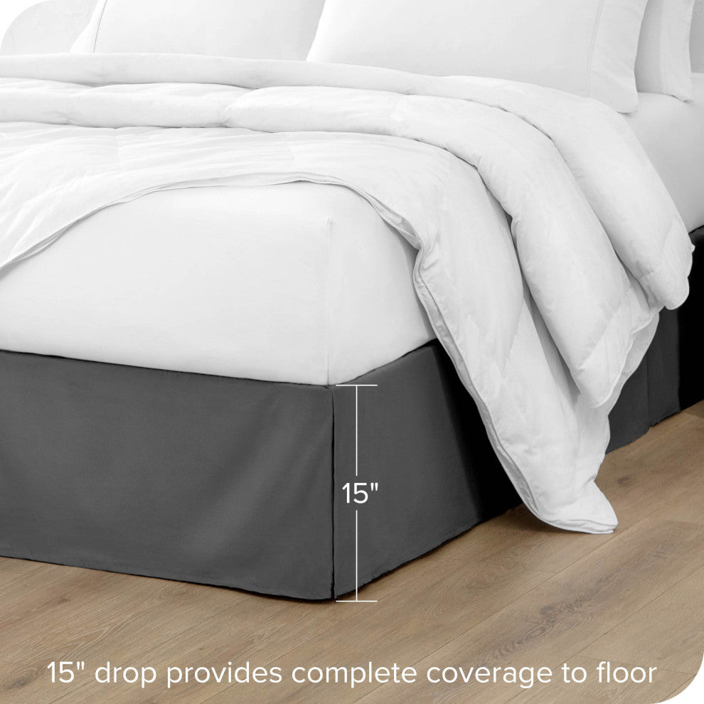 Bare Home Microfiber Bed Skirt , 15" Drop Length, Gray, Full Xl