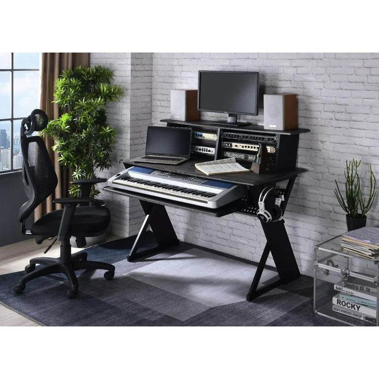 Multipurpose Desk, Large Top With Raised Shelf & Cable Management, Black