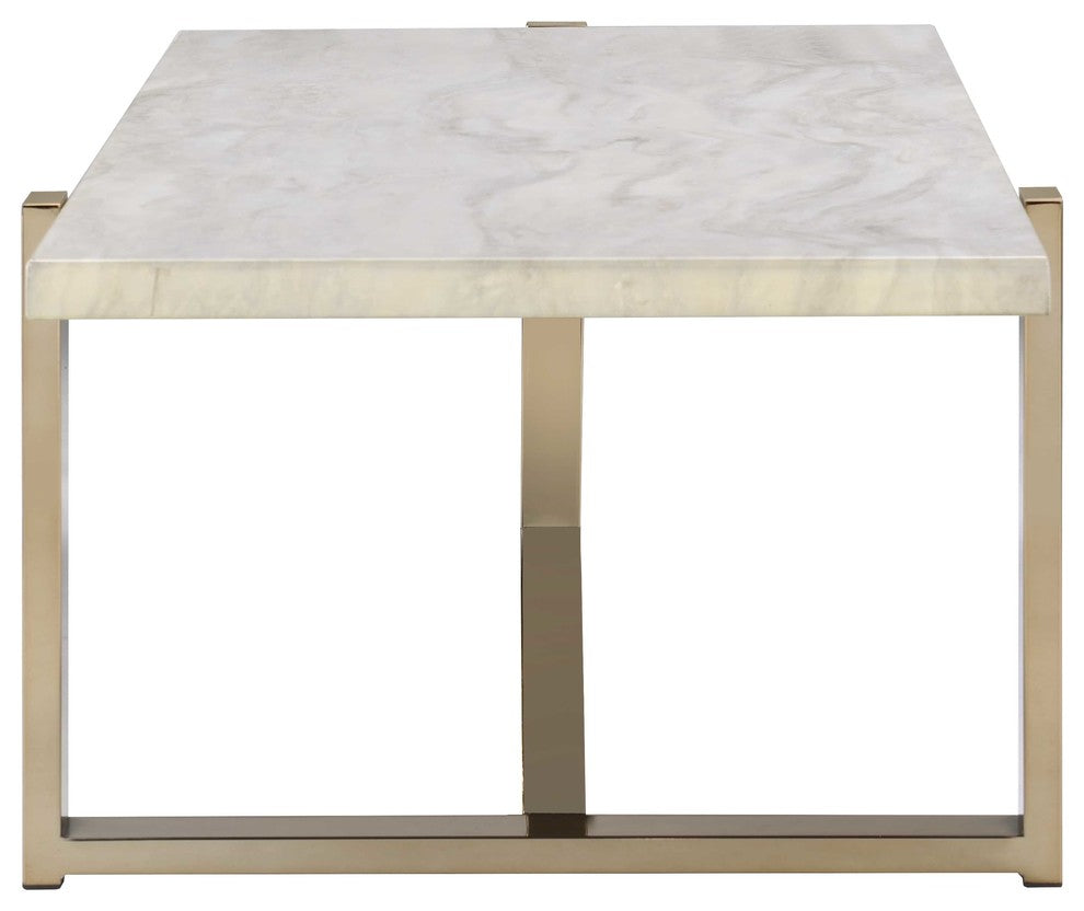 ACME Feit Coffee Table, Faux Marble and Champagne