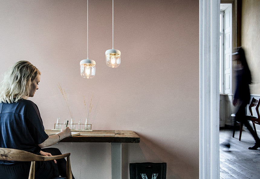 Acorn White Plug-In Pendant with LED Bulb, Polished Brass