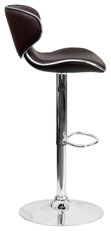 Estella Mid-Back Deep Curved Brown Vinyl Swivel Adjustable Barstool