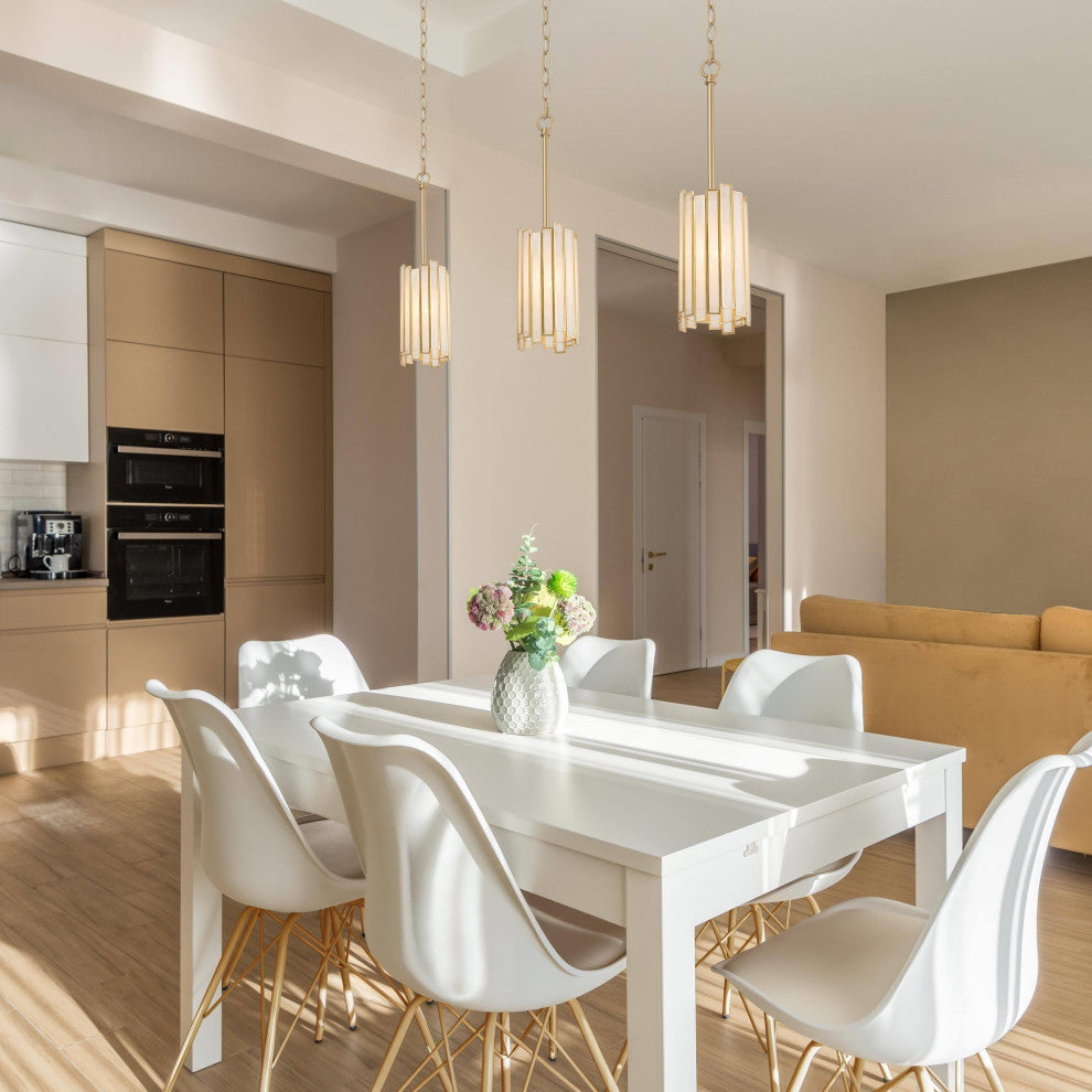 LNC 1-Light Modern Cylinder/Drum Glass Kitchen Pendant Lighting, White & Gold