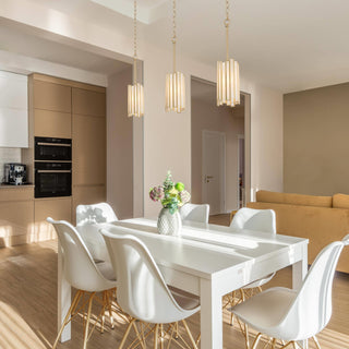 LNC 1-Light Modern Cylinder/Drum Glass Kitchen Pendant Lighting, White & Gold