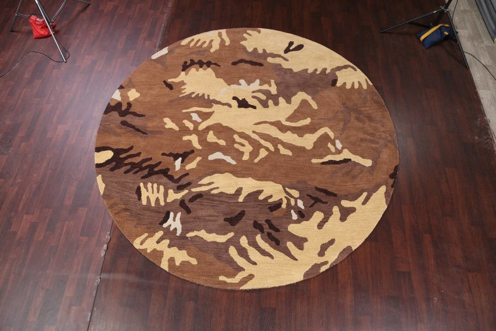 Hand-tufted Agra Oushak Oriental Area Rug, Camouflage, Round 10'