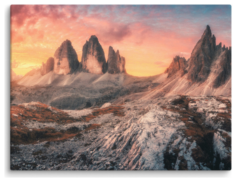 Mountain Colorful Cloudy Sunset 2 Canvas Wall Art Prints, 12" X 16"