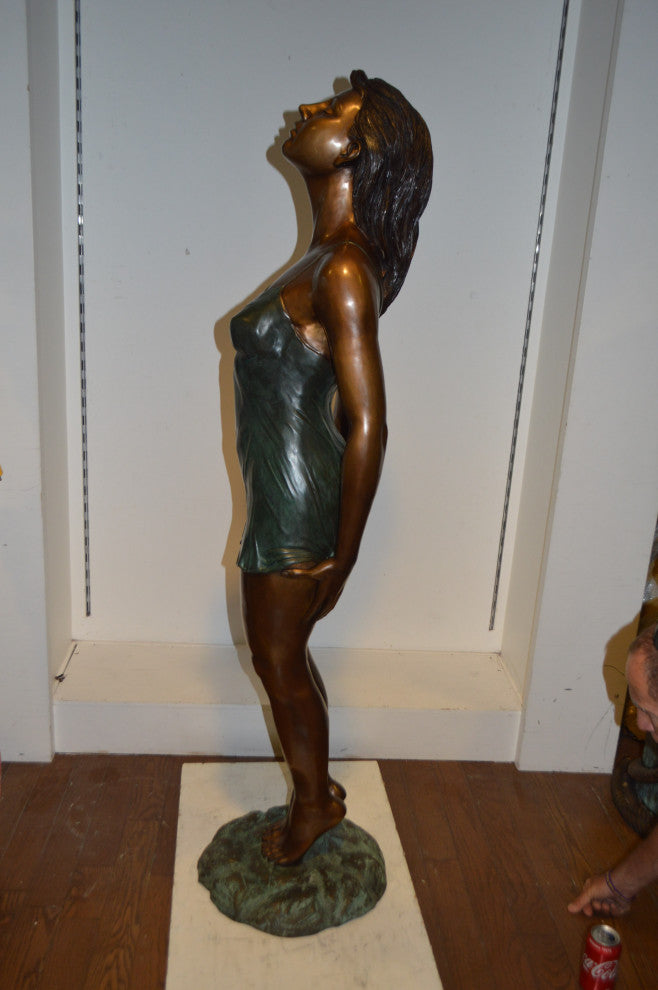 Spring Lady Watching The Sun Bronze Statue -  Size: 18"L x 12"W x 64"H.