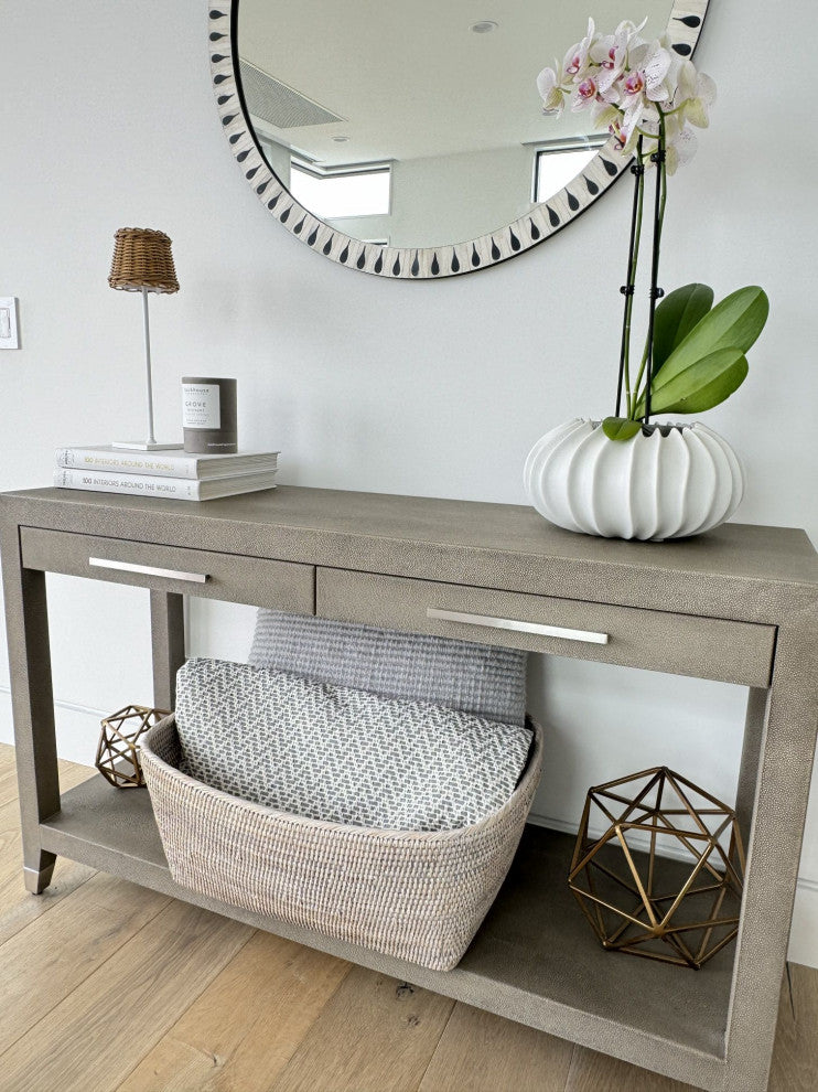 La Jolla Rattan Oblong Storage Basket, Large, White-Wash