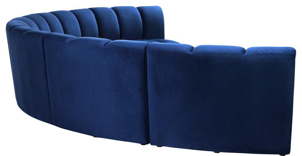 Infinity Channel Tufted Velvet Modular Chair, Navy, 6 Piece