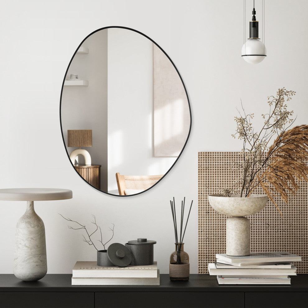 Aura Irregular Framed Bathroom Wall Mirror, Matte Black, 27"