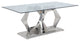 Benzara BM230721 Glass Top Dining Table With Steel Double Hexagonal Base, Chrome