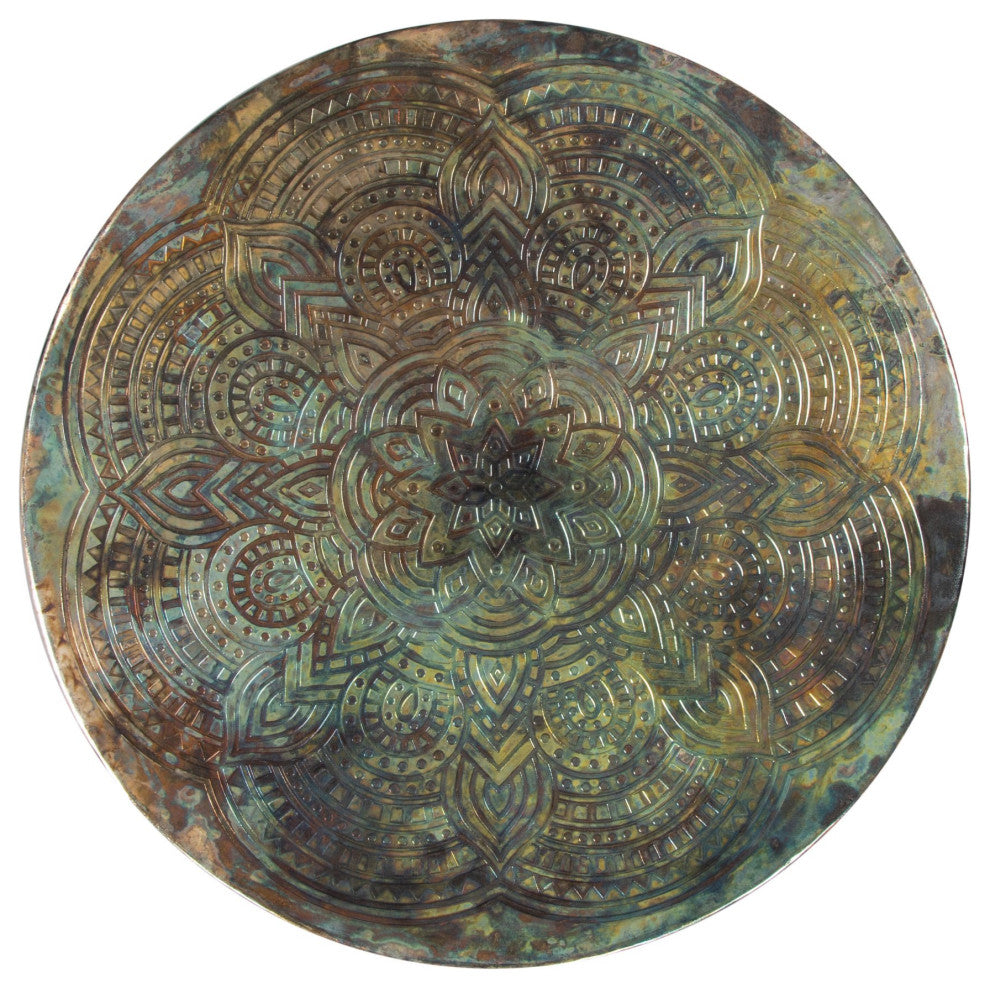 Sofa Side Table, Round, Metal Iron, Multicolor, Rustic Industrial Hospitality