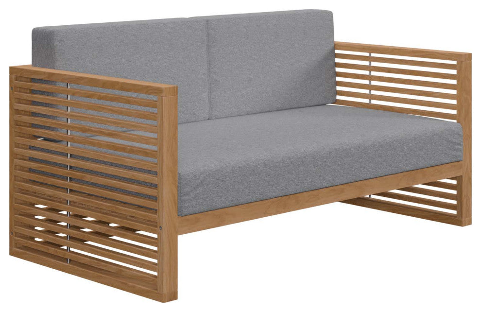 Carlsbad Teak Wood Outdoor Patio Loveseat, Natural Gray