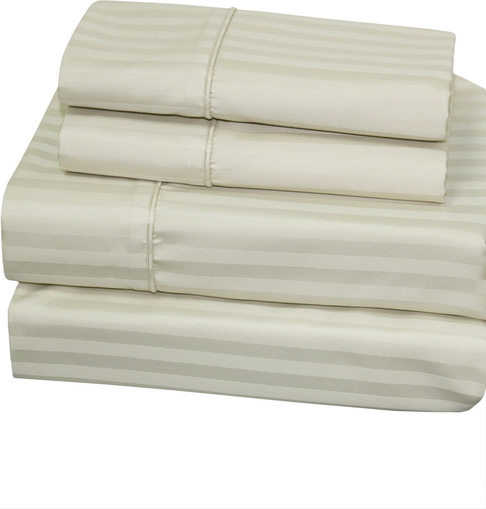 650 TC 22" Extra Deep Pocket Stripe Sheet Set, Ivory, Queen