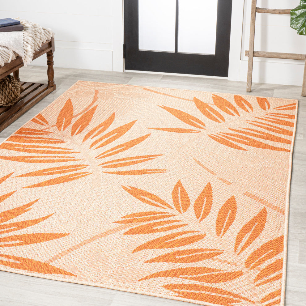 Havana Tropical Palm Leaf Indoor/Outdoor Area Rug, Cream/Orange, 4 X 6