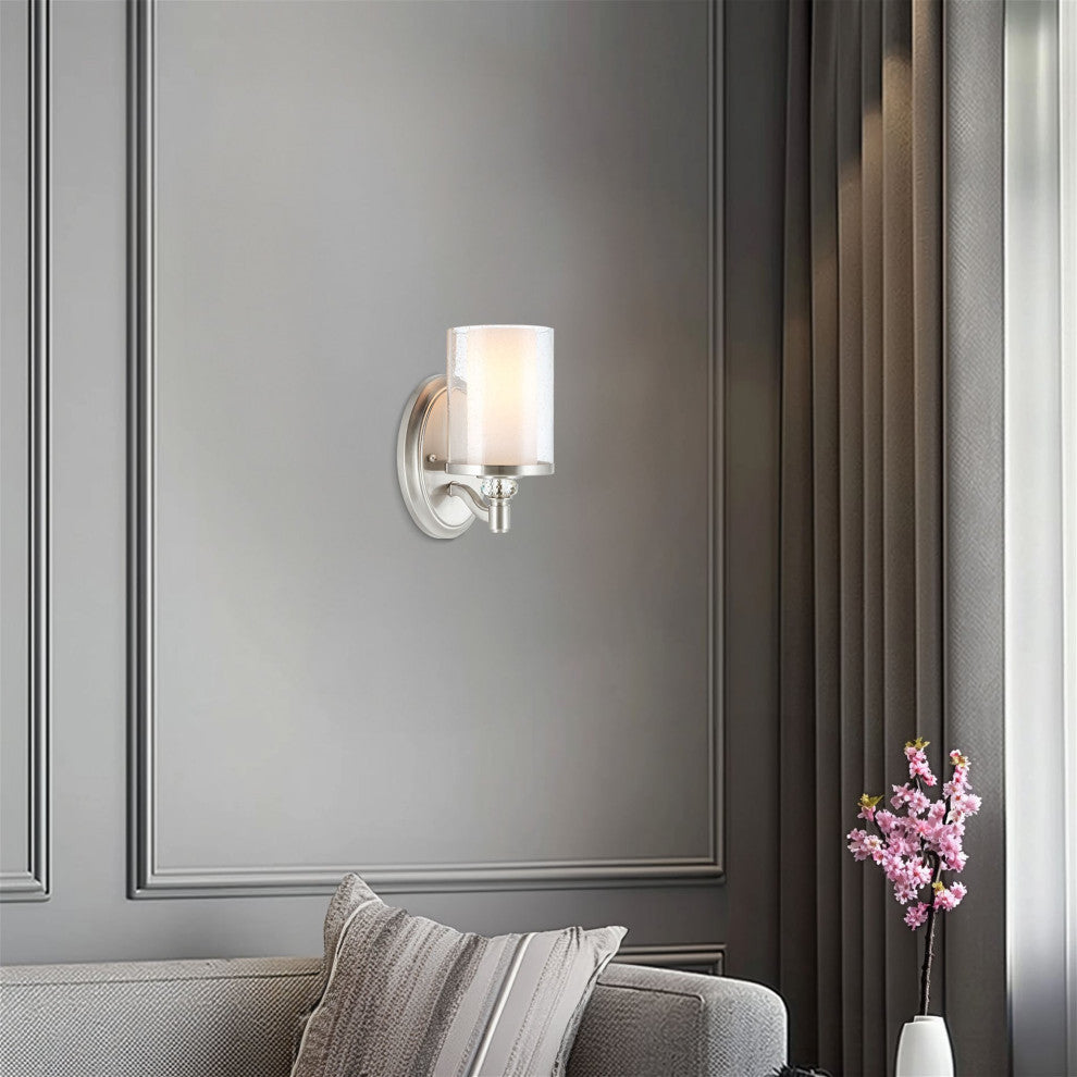 Kira Home Victoria 10" Wall Sconce, Frosted Glass Inner Shade, Seeded Glass