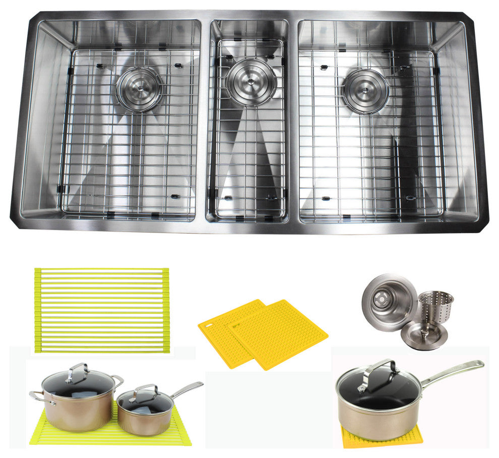 42" 16 Gauge Undermount Triple Bowl Stainless Steel Sink Package