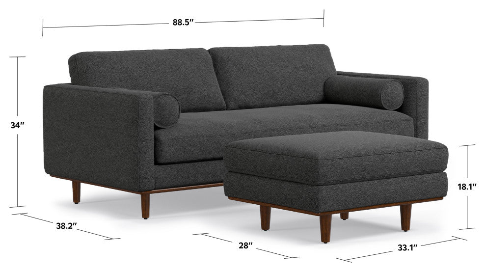 Morrison 89" Sofa and Ottoman Set, Woven-Blend Fabric, Charcoal Gray