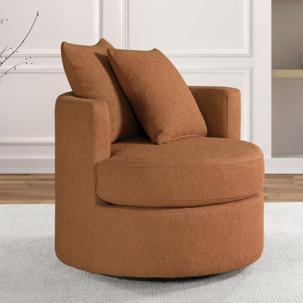 Upholstered Living Room Accent Chair With Swivel Design, Orange