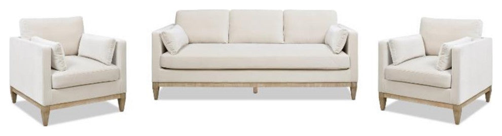 Knox Modern Farmhouse 3 Piece Velvet Arm Chair & Sofa Set in Beige