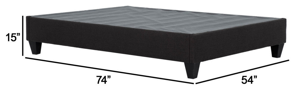 Benzara BM286472 Cleo Full Size Bed Frame, Solid Wood, Soft Dark Gray Linen